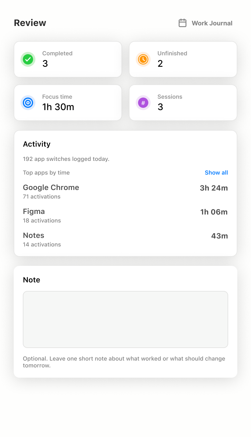 Review task-linked focus sessions in Workframe.