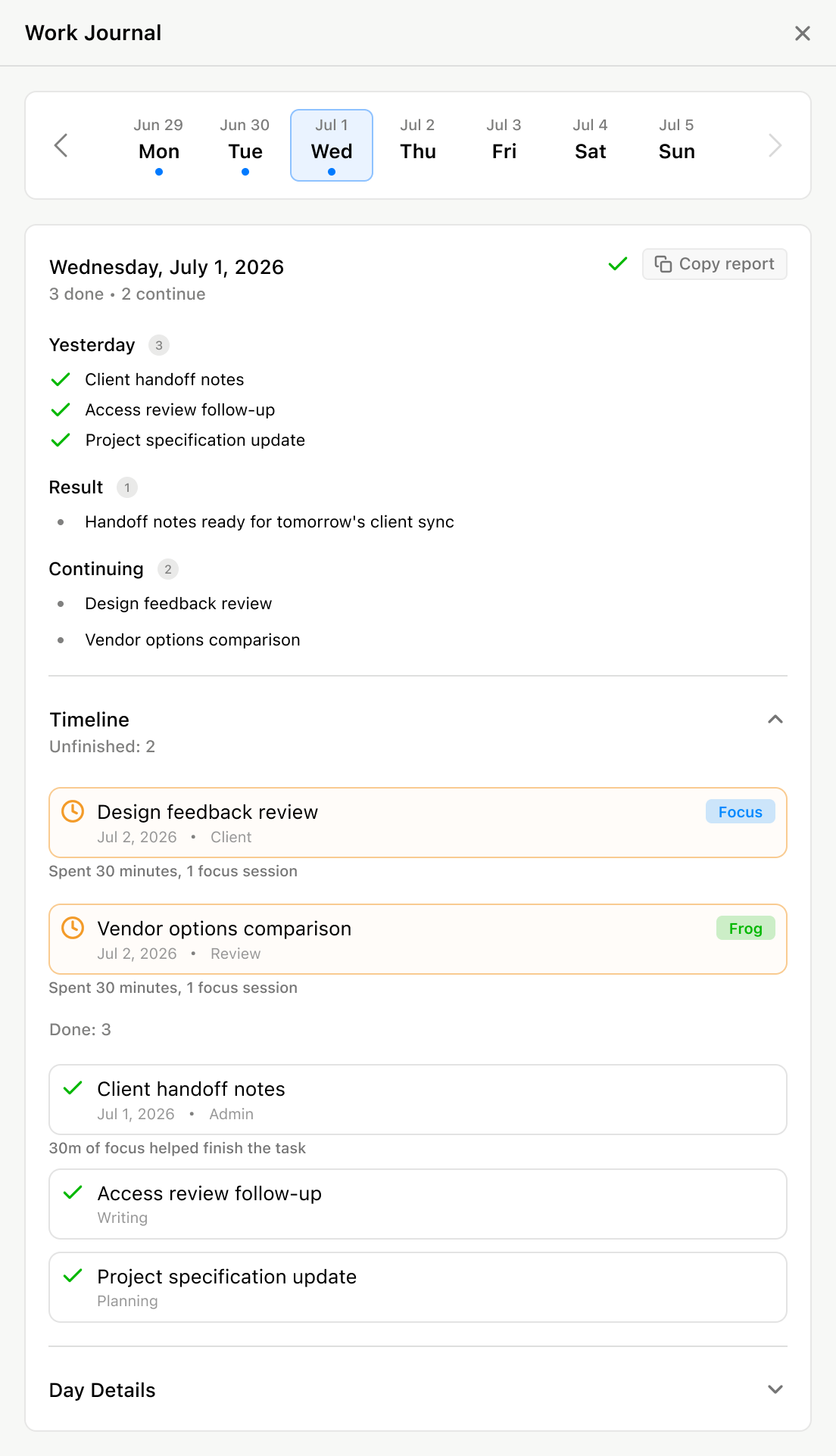Copy a Work Journal report from Workframe.