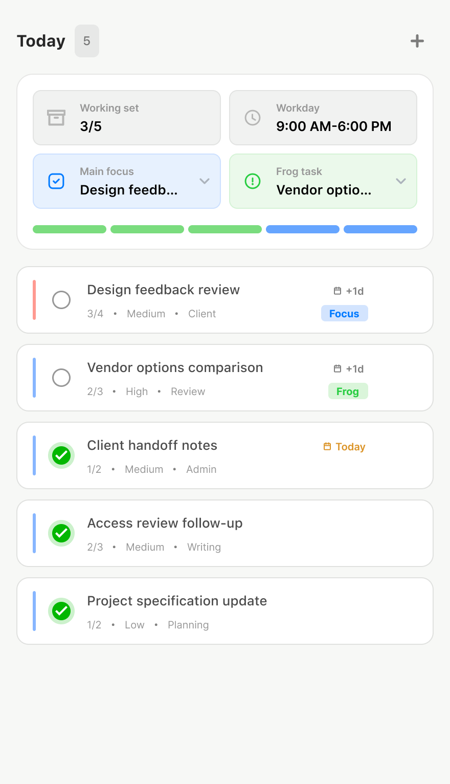 Choose today's work in Workframe Planner.